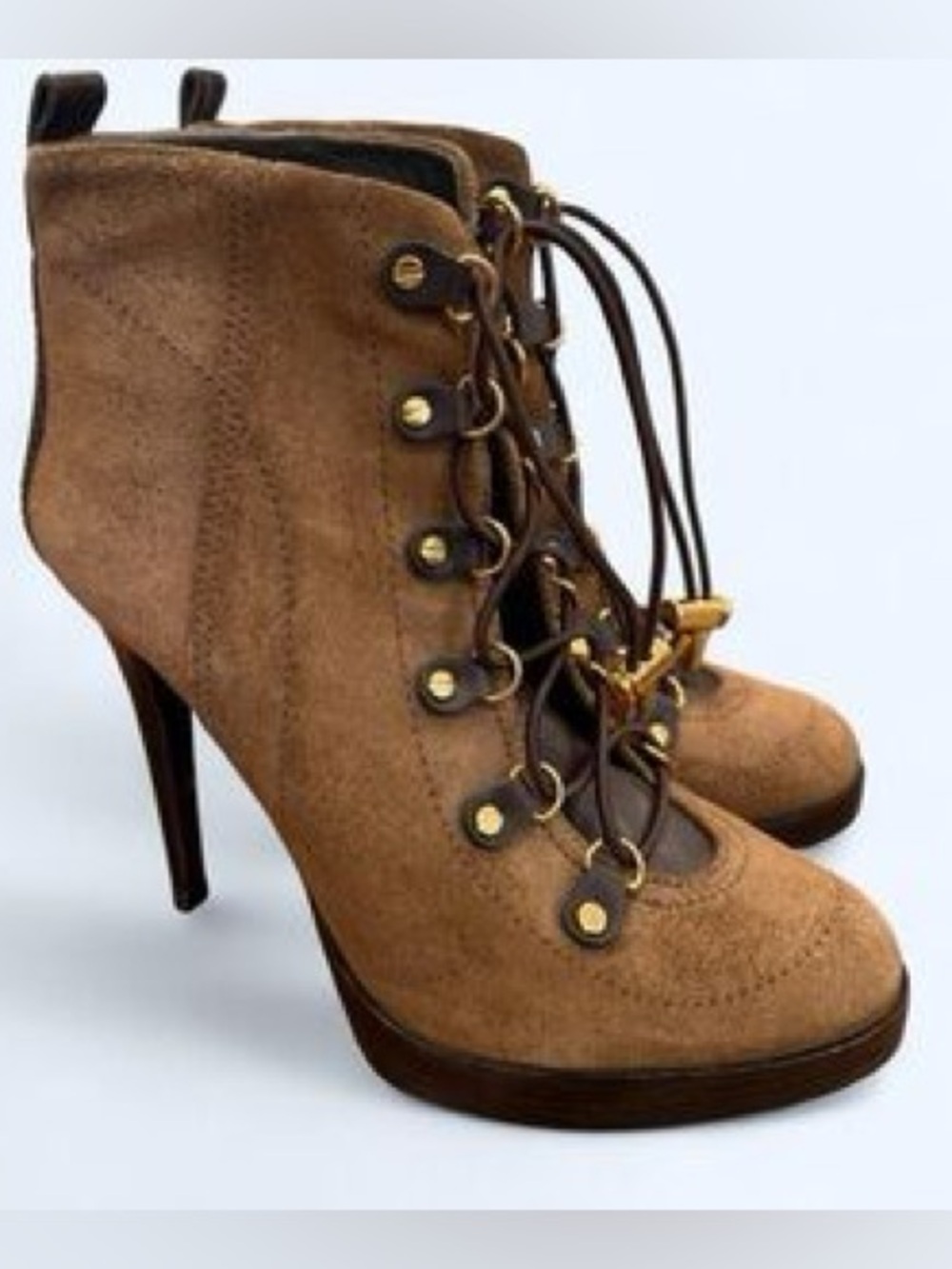Tory Burch Tan Heeled Lace-Up Boots